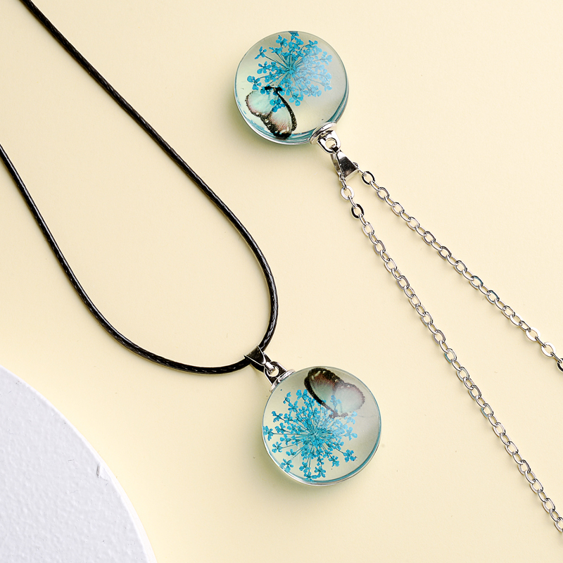 Fahion Glass Charm Real Dried  - đánh giá và giá Birth Flower Necklace