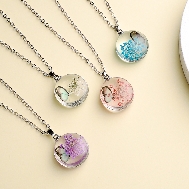 Fahion Glass Charm Real Dried  - đánh giá và giá Birth Flower Necklace