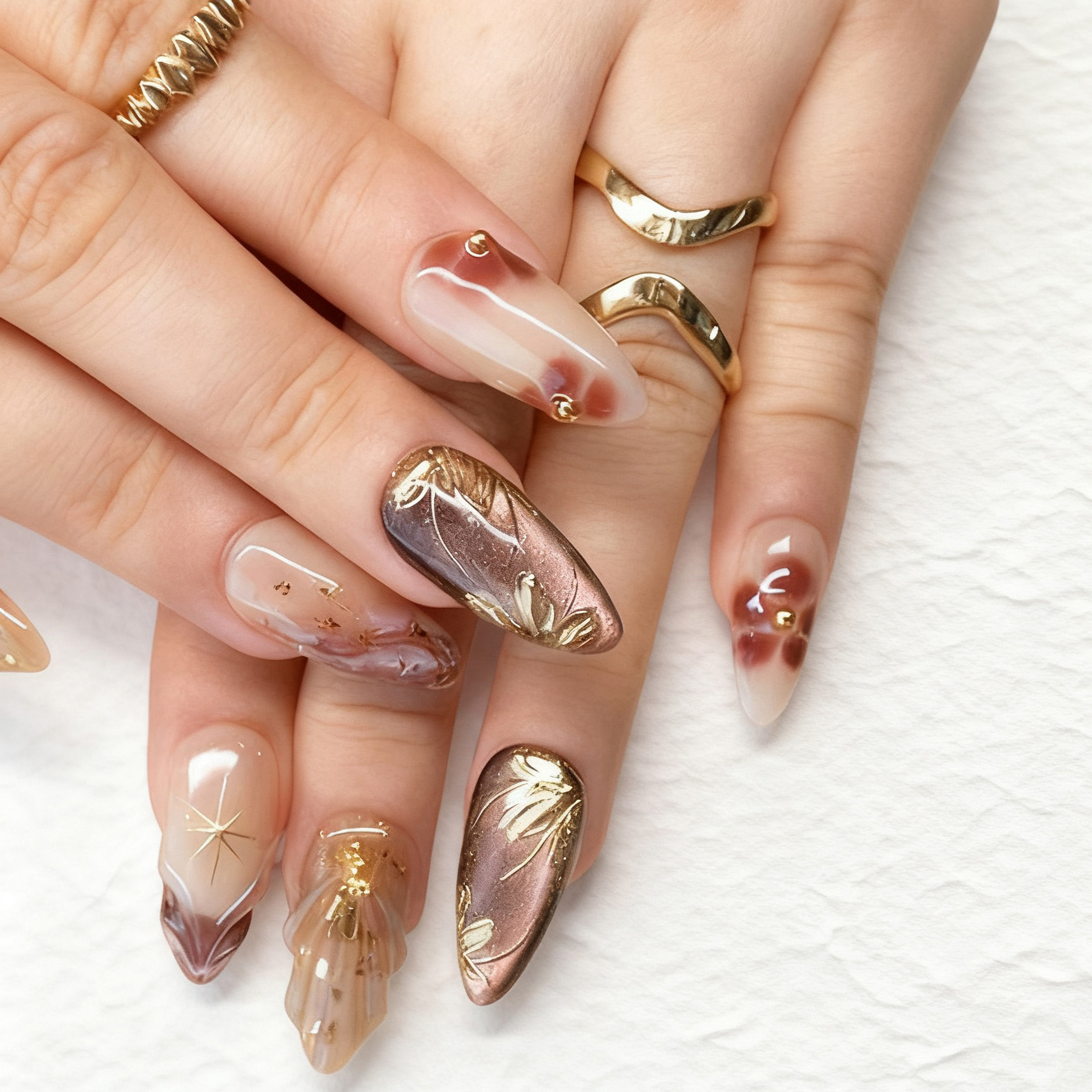 24pcs Flower False Nails Brown - đánh giá và giá Pressed Flower Art