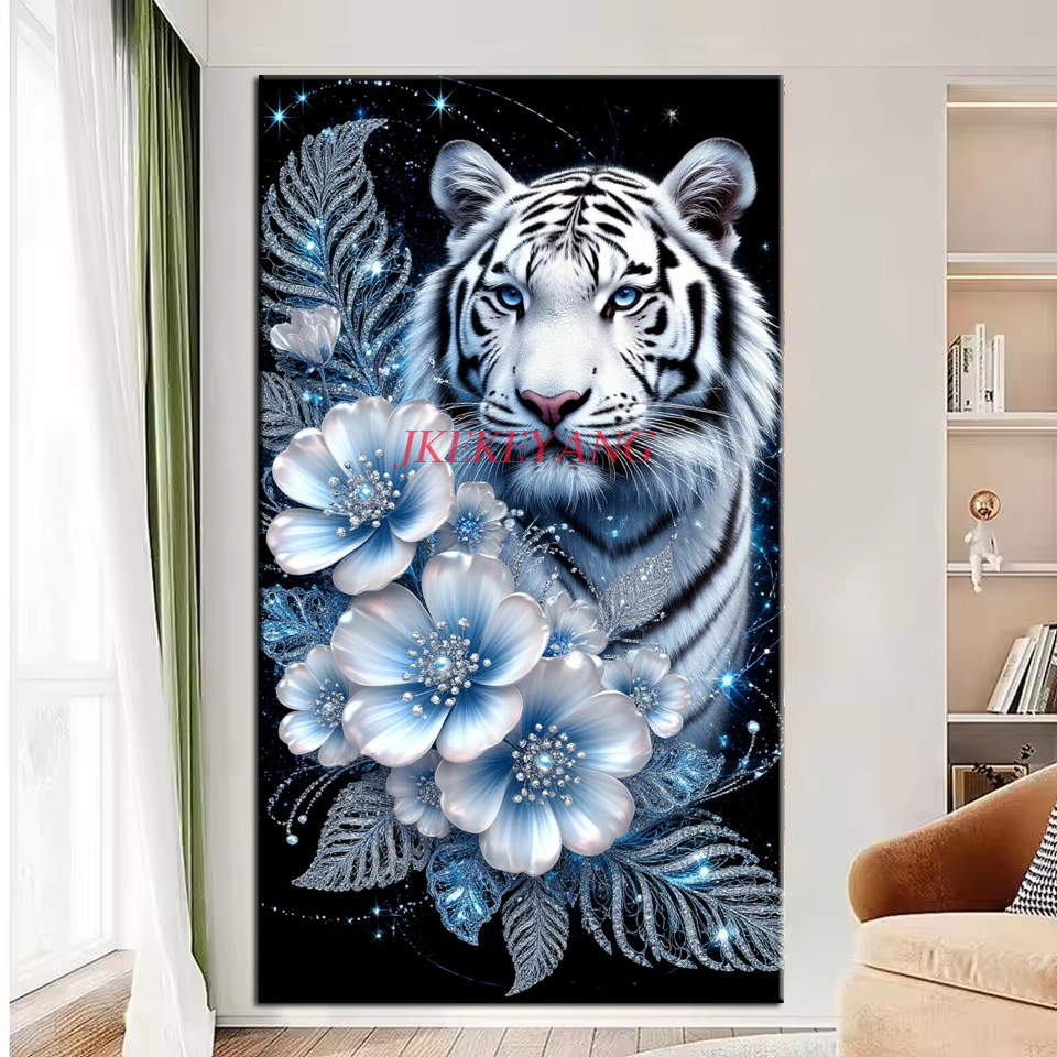 Beautiful White Tiger and Flow - đánh giá và giá Photo Mosaic Print