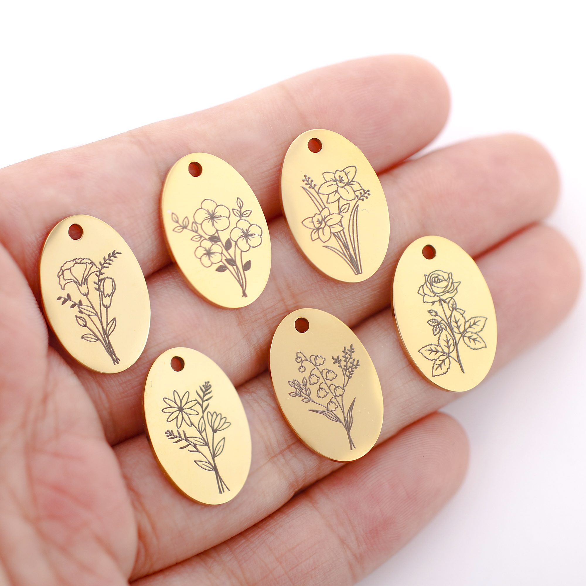 5Pcs Oval Birth Month Flower P - đánh giá và giá Birth Flower Necklace