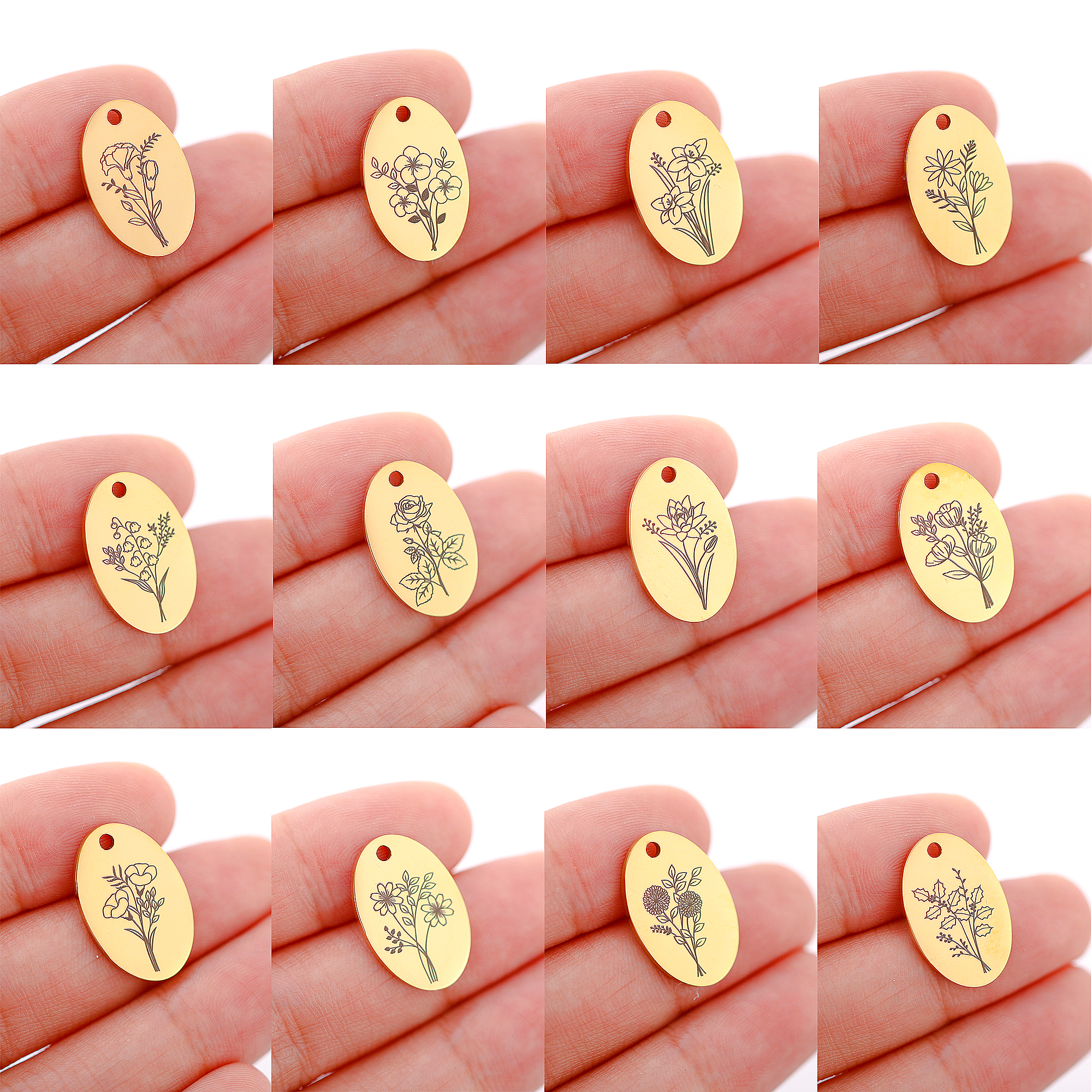 5Pcs Oval Birth Month Flower P - đánh giá và giá Birth Flower Necklace