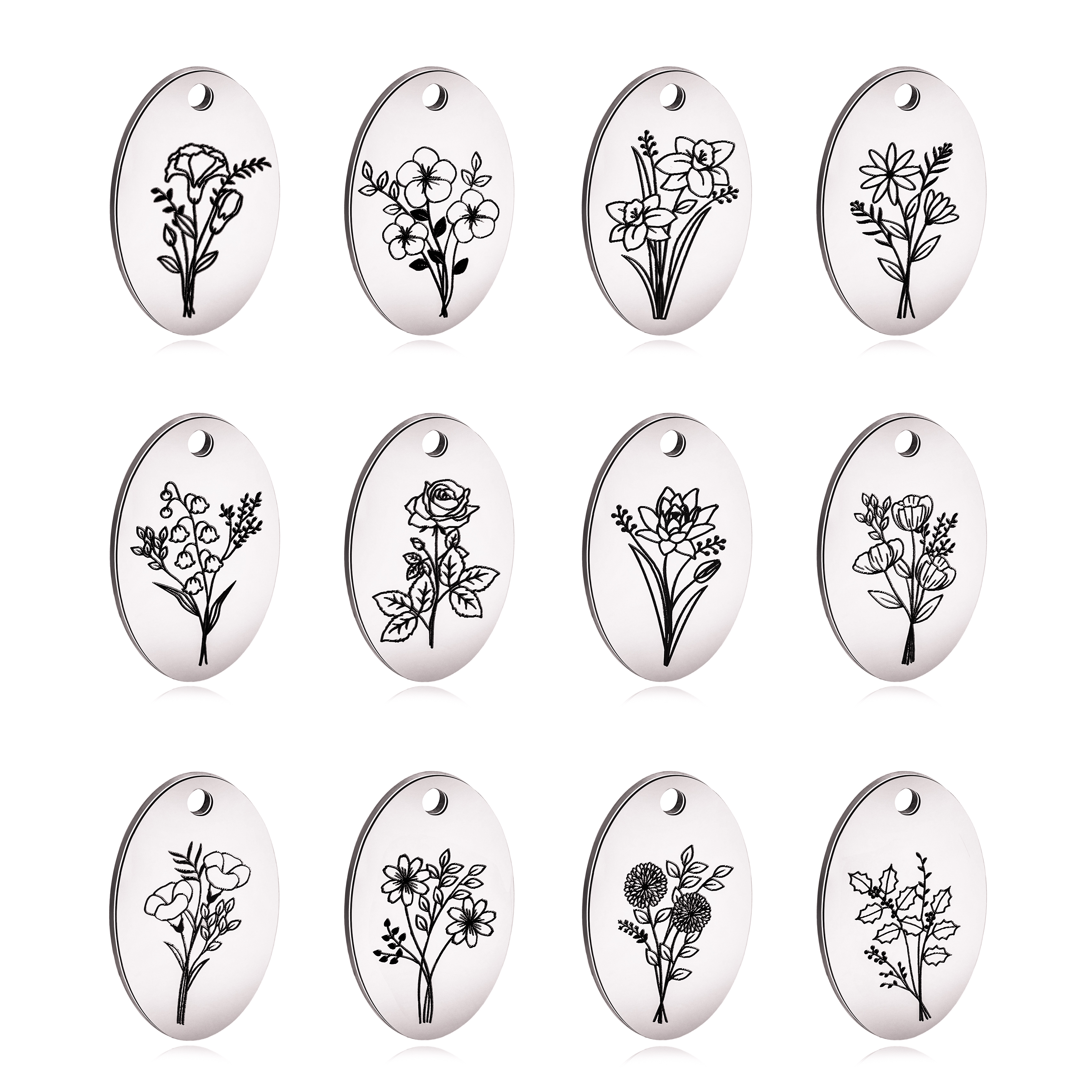 5Pcs Oval Birth Month Flower P - đánh giá và giá Birth Flower Necklace