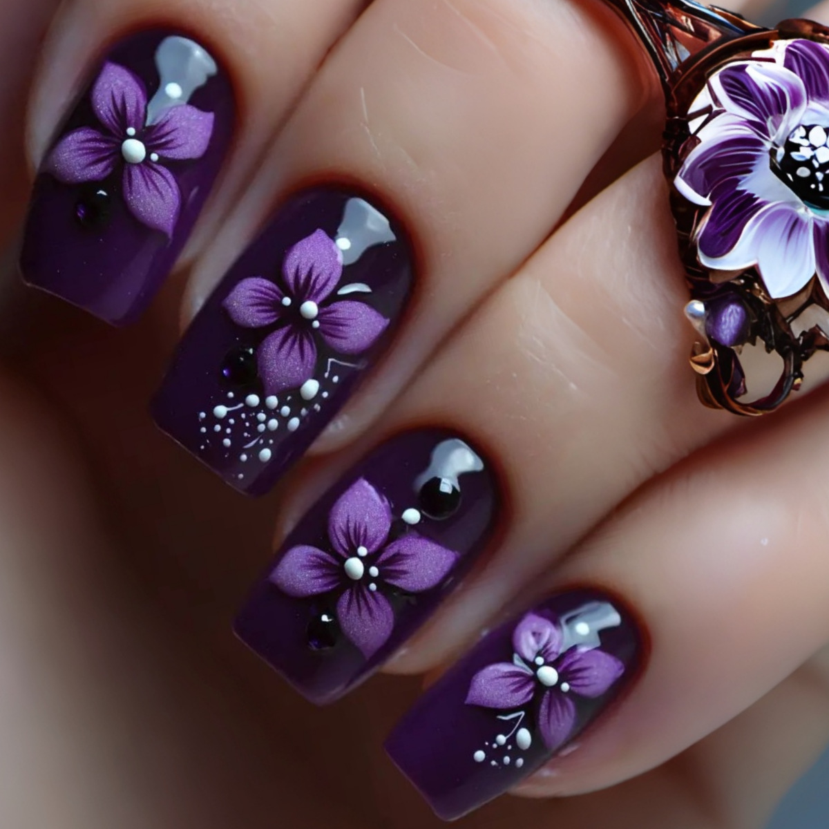 Medium square fake nails for w - đánh giá và giá Pressed Flower Art