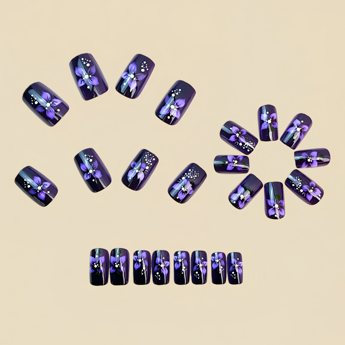 Medium square fake nails for w - đánh giá và giá Pressed Flower Art