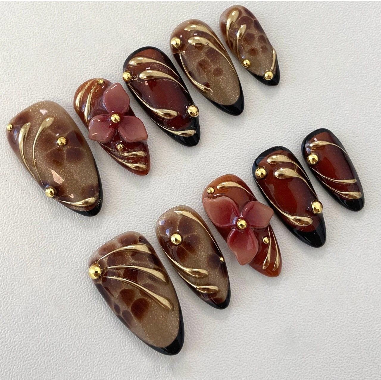 24pcs Leopard Print Brown Nail - đánh giá và giá Pressed Flower Art