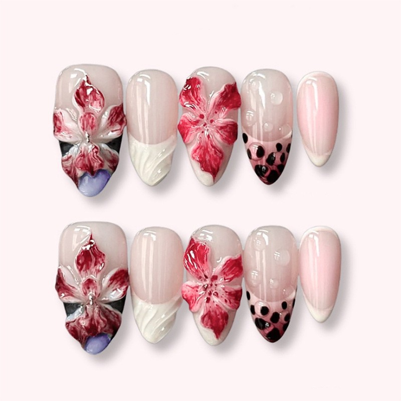 24pcs Leopard Print Brown Nail - đánh giá và giá Pressed Flower Art