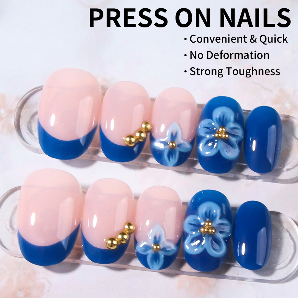 24pcs Short Oval 3D Gel Nail S - đánh giá và giá Pressed Flower Art